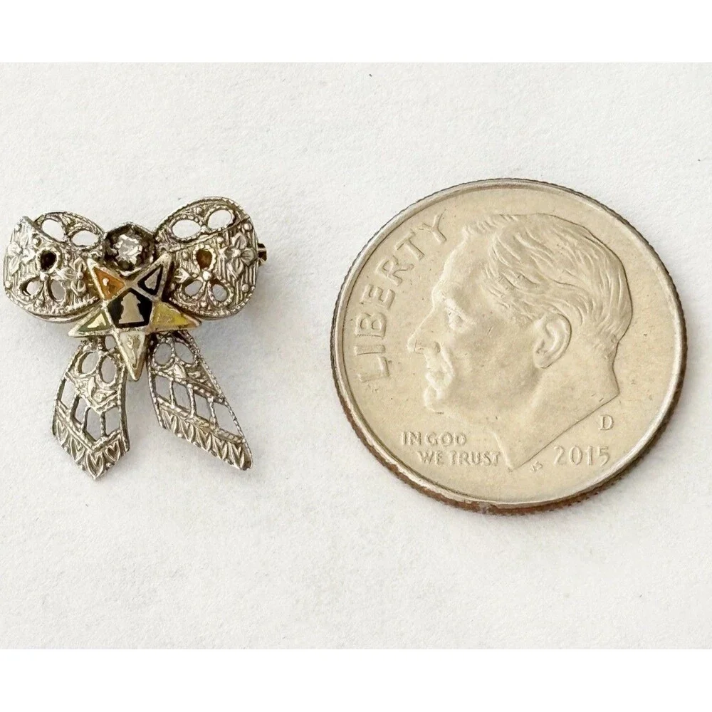 Order of The Eastern Star Bow Brooch With Tiny Diamond